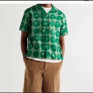 Stussy Men’s shirt - Large, hand drawn dot shirt, green, button down - CROPPED